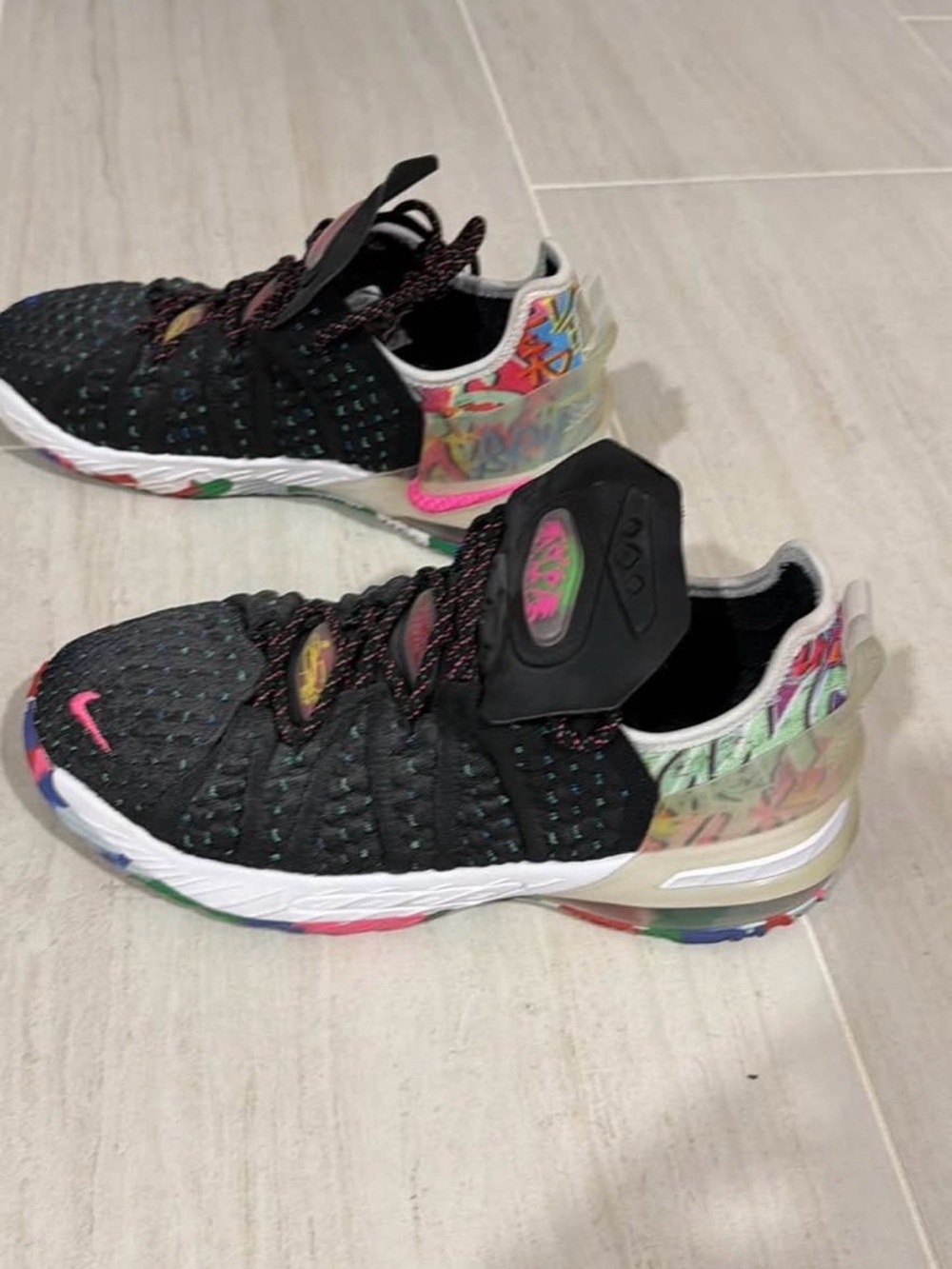 Kids' Black Multicolor Knit Sneakers with Cushioned Sole- Nike LeBron 18